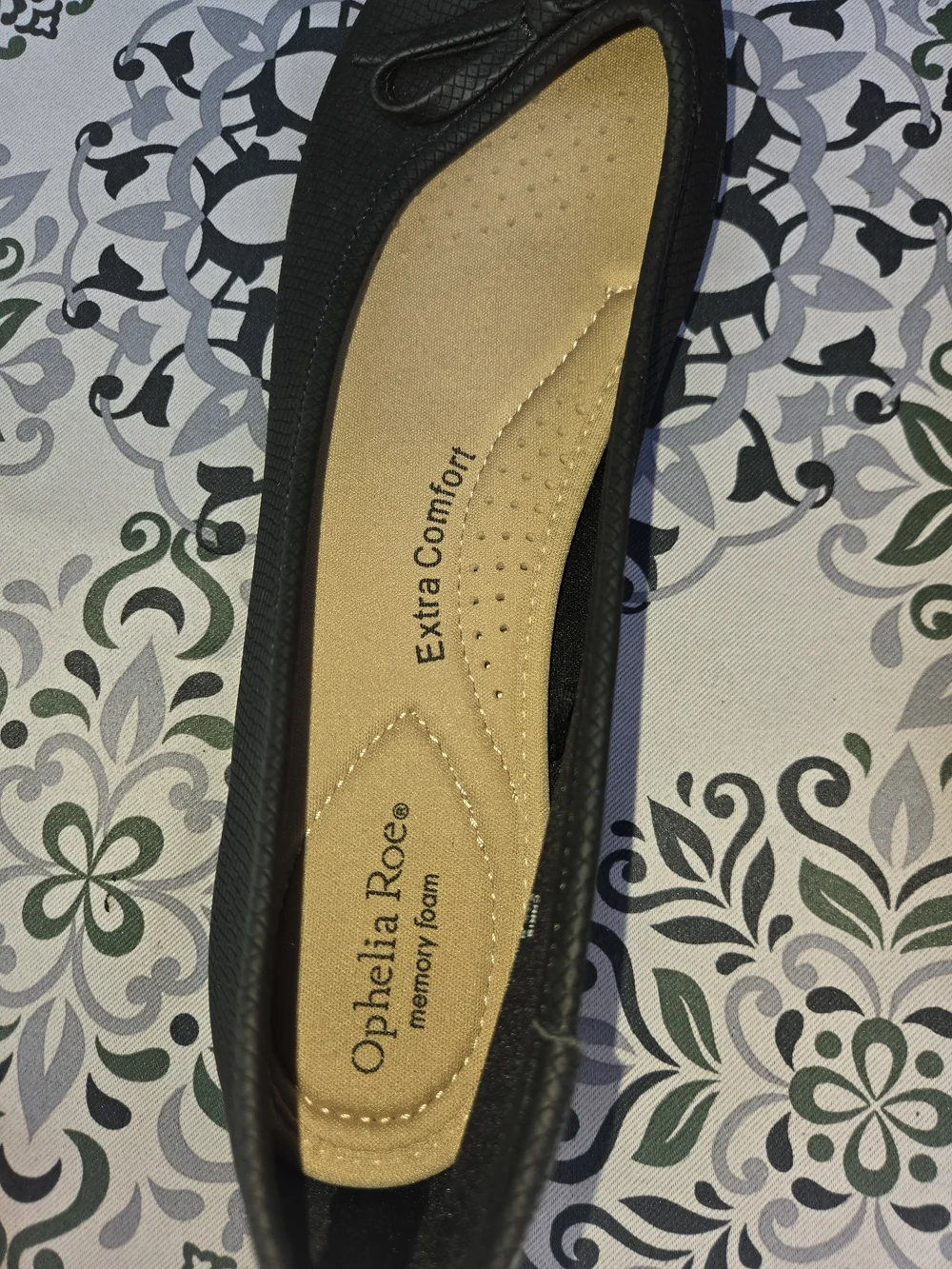 Ophelia Roe Black Ballet Flats with Texture & Bow Memory Foam For Extra Comfort